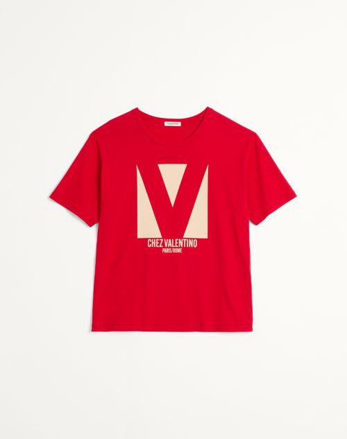 Valentino - Cotton T-shirt With Chez Valentino Print - Red - Man - T-shirts And Sweatshirts