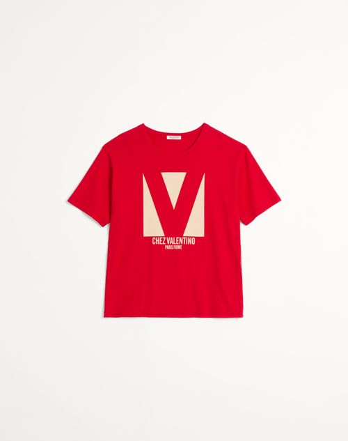 Valentino - Cotton T-shirt With Chez Valentino Print - Red - Man - Ready To Wear