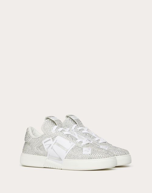 Valentino Garavani - Low-top Calfskin Vl7n Sneaker With Bands And Crystals - White/gray/ice - Man - Man Shoes Sale