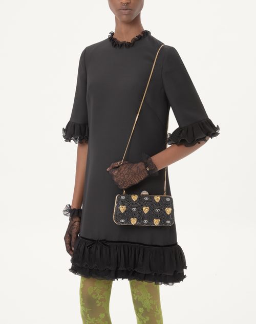 Valentino Garavani - Carry Secrets Minaudiere With Rhinestone Cour De Cœur Motif - Black/gold/crystal - Woman - Clutches