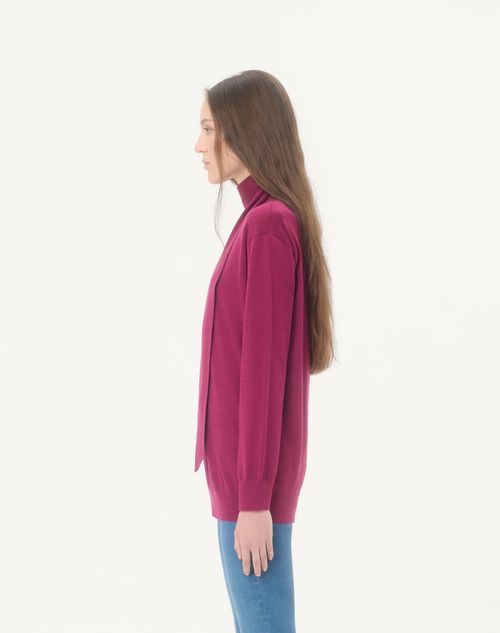 Valentino - Wool Sweater With Scarf - Raspberry - Woman - Knitwear