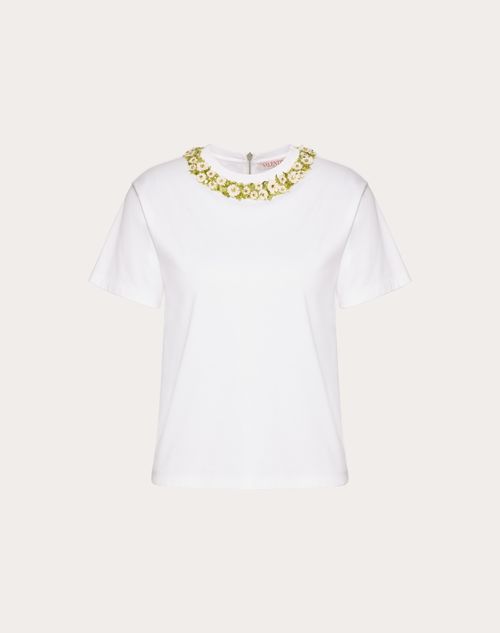 Valentino - Camiseta De Tejido De Punto De Algodón Con Bordado - Blanco - Mujer - Camisetas Y Sudaderas