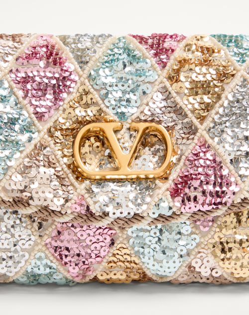 Valentino Garavani - Valentino Garavani Devain Small Shoulder Bag With Rhombelle Embroidery. - Multicolor - Woman - Clutches