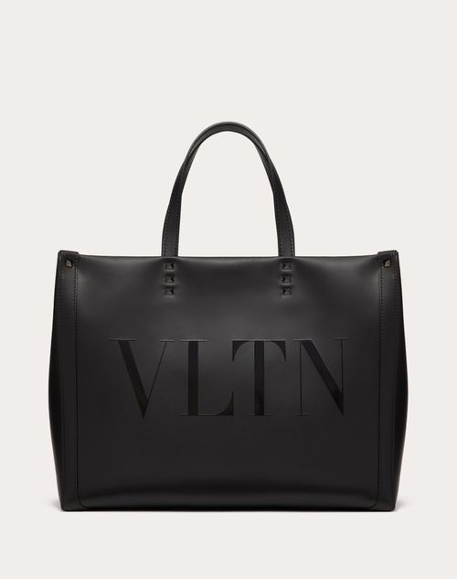 Valentino Garavani - Medium Vltn Leather Shopping Bag - Black - Man - Totes