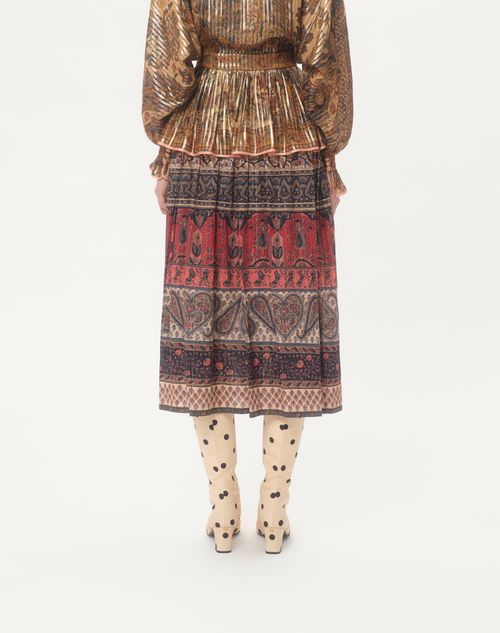 Valentino - LAMÉ MUSLIN MIDI SKIRT WITH VOYAGE IMAGINAIRE PRINT  - Multicolor - Woman - Skirts