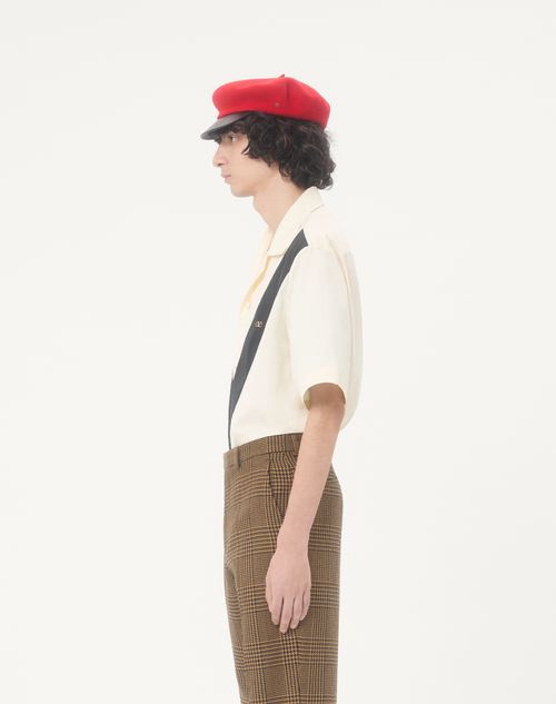 Valentino - Valentino Cotton Poplin Bowling Shirt With Inlaid V And Vlogo Patch - Ivory/black - Man - Shirts