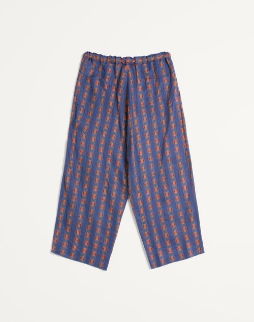 Valentino - Linen Pajama Pants With Voyage Imaginaire Print - Blue/orange - Man - Pants And Shorts