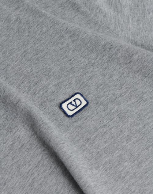Valentino - Cotton T-shirt With Vlogo Patch - Gray Melange - Man - T-shirts And Sweatshirts