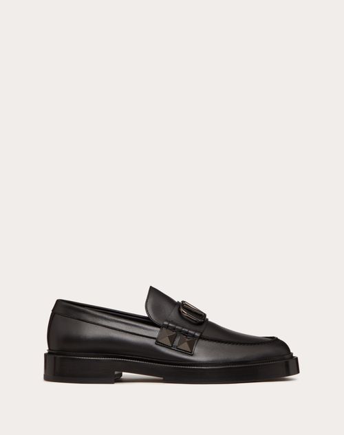 Valentino Garavani - Calfskin Stud Sign Loafer - Black - Man - Loafers & Oxford