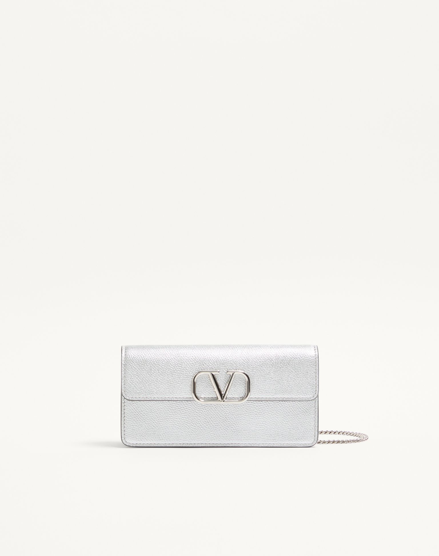 발렌티노 브이로고 시그니처 메탈릭 그레이니 카프스킨 체인 지갑 4W2P0S93RFY_S13
