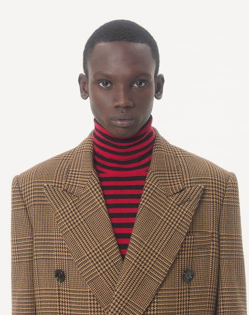 Valentino - Valentino Double-breasted Wool Coat With Glen Plaid Pattern - Camel/black - Man - Coats And Blazers