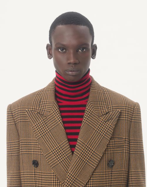 Valentino - Valentino Double-breasted Wool Coat With Glen Plaid Pattern - Camel/black - Man - Coats And Blazers