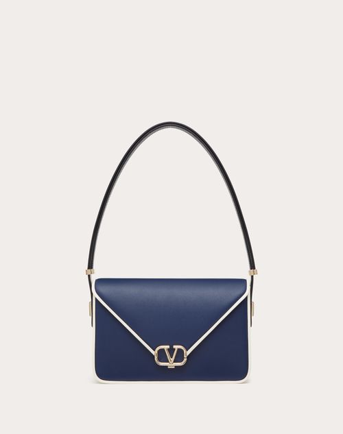 Valentino Garavani - Valentino Garavani Shoulder Letter Bag In Two-tone Smooth Calfskin - Blue/white - Woman - Shoulder Bags