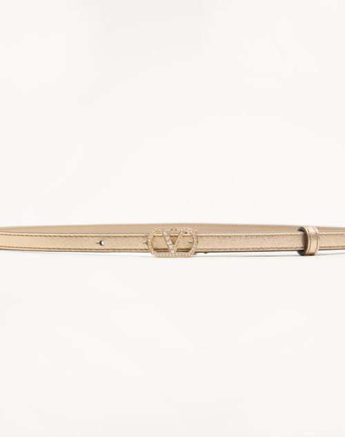 Valentino Garavani - Vlogo Signature Belt In Laminated Calfskin With Crystals 10 Mm - Gold/crystal - Woman - Belts