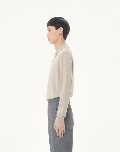 Valentino - Valentino Wool Polo Shirt With Vlogo - Light Grey - Man - Knitwear