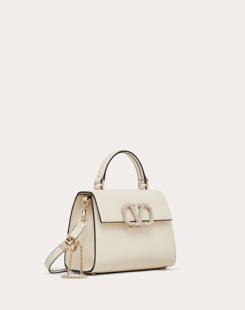 Valentino Garavani - Small Vsling Handbag With Jewel Logo - Light Ivory/crystal - Woman - Top Handle Bags
