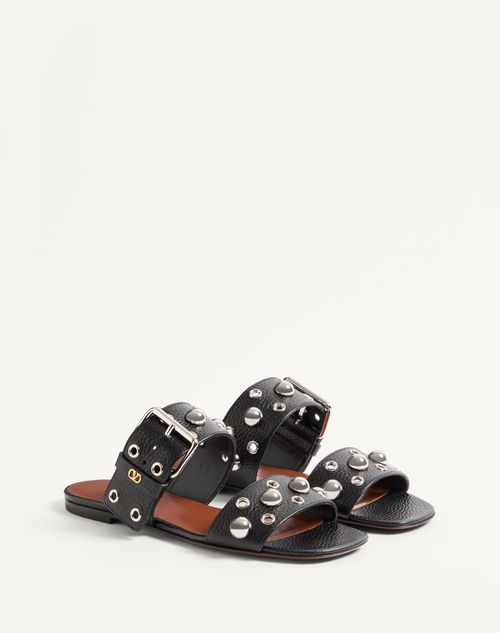 Valentino Garavani - Nellcôte Slide Sandal In Grainy Calfskin - Black - Woman - Shelf - W Shoes - Nellcote