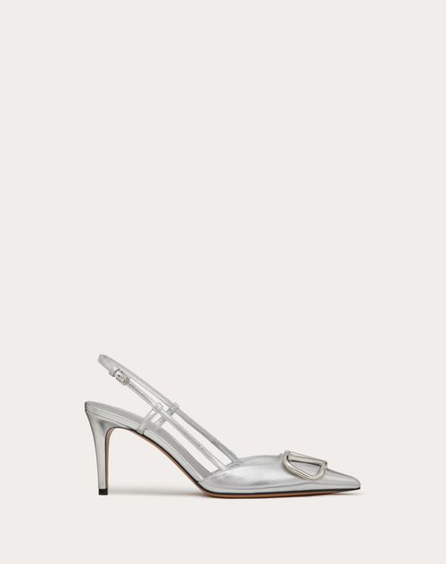 Valentino Garavani - Vlogo Signature Slingback Pump In Laminated Nappa Leather 80mm - Silver - Woman - Gifts For Her