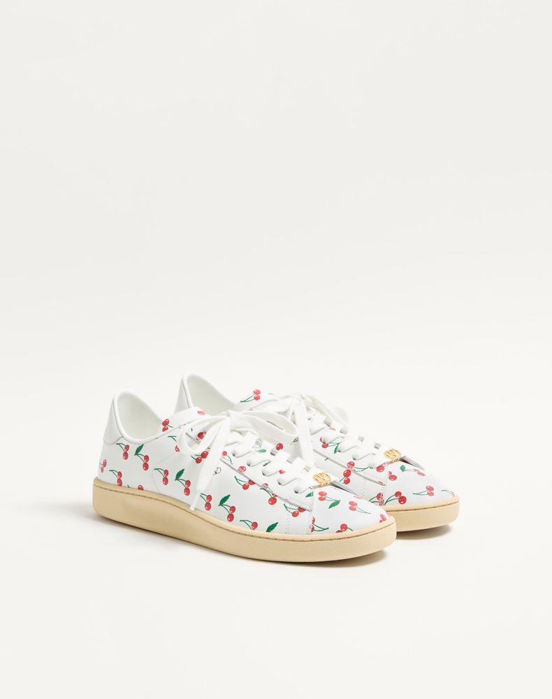 Valentino Garavani Royco Sneaker In Nappa Calfskin With Cherryfic Pattern Man White 44.5