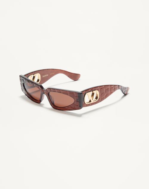 Valentino - Lunettes Rectangulaires En Acétate - Marron - Femme - Lunettes De Soleil
