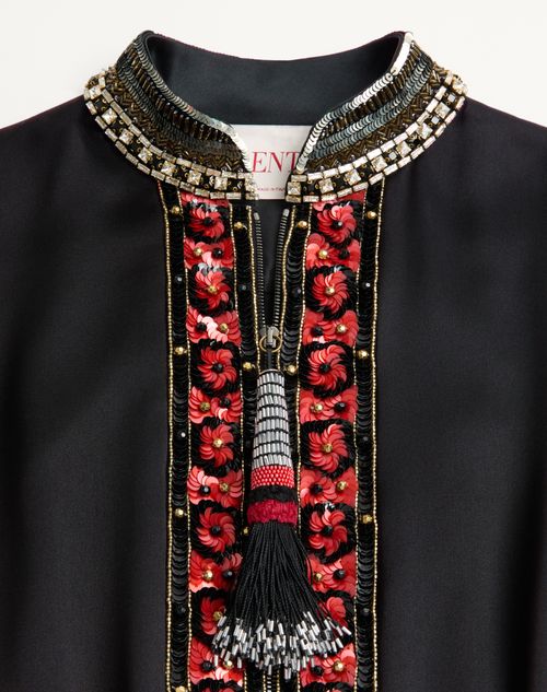 Valentino - Besticktes Top Aus Washed Double Duchesse - Schwarz/mehrfarbig - Frau - Blusen & Tops