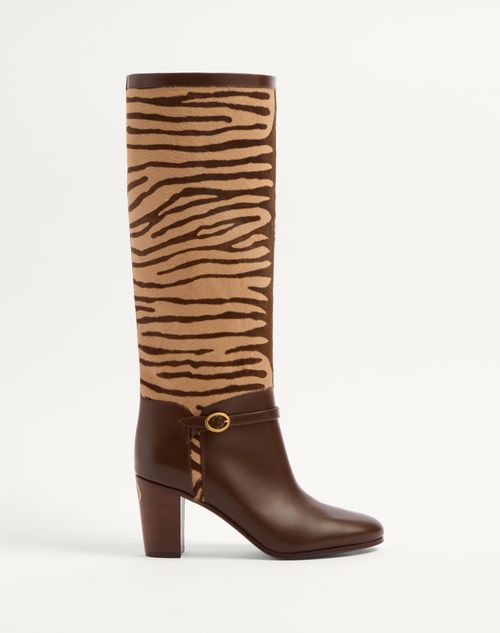 Valentino Garavani - Bottines Pattie En Cuir De Veau Pony, Talon : 75 mm - Beige - Femme - Bottes