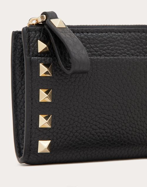 Valentino Garavani - Rockstud Card Holder In Grainy Calfskin With Key Chain - Black - Woman - Wallets And Small Leather Goods