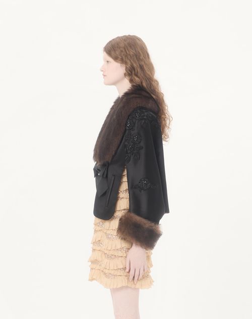 Valentino - Embroidered Duchesse Cape - Black - Woman - Coats And Outerwear