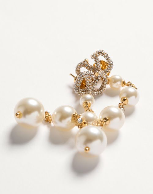 Valentino Garavani - Vロゴ シグネチャー スワロフスキー®クリスタル X パールビーズ ピアス - ゴールド - ウィメンズ - ジュエリー