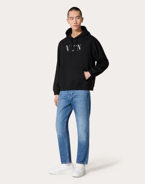 Valentino - Hooded Sweatshirt With Vltn Print - Black - Man - T-shirts And Sweatshirts