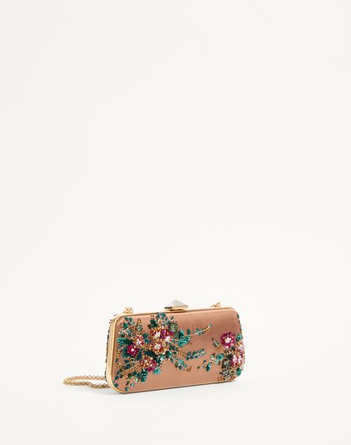 Valentino Garavani - Carry Secrets Satin Minaudiere With Floral Embroidery - Champagne/multicolour/crystal - Woman - Mini Bags