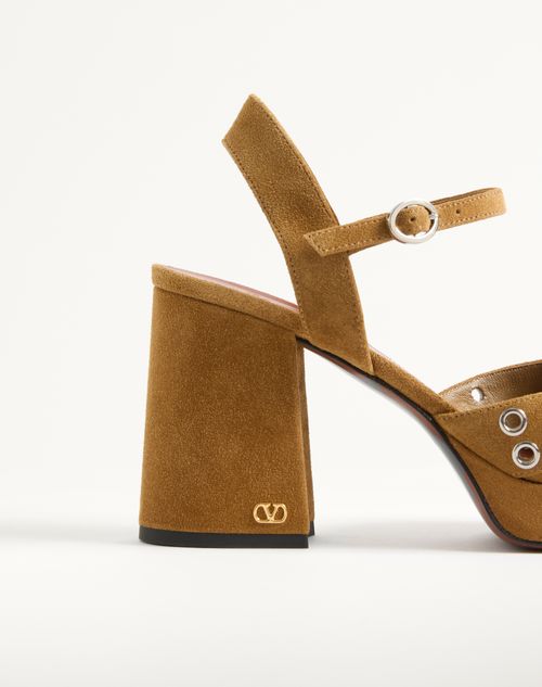 Valentino Garavani - Nellcôte Plateausandalen Aus Spaltleder 90 Mm - Havana Beige - Frau - Sandalen