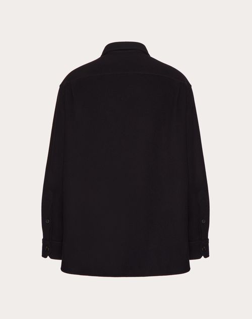 Valentino - Technical Wool Cloth Shirt Jacket With Rubberised V Detail - Navy - Man - Outerwear