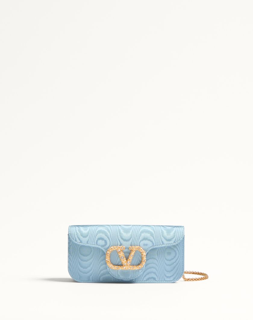 Valentino Handbags Clutch Valentino Garavani Locò In Tessuto Moiré Con Logo Gioiello per Donna in Blu | Valentino IT