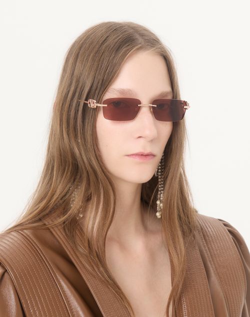 Valentino - Rectangular Metal Eyewear - Gold/brown - Unisex - Eyewear