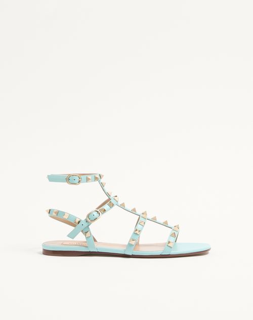 Valentino Garavani - Rockstud Flat Calfskin Sandal With Straps - Aquamarine - Woman - Sandals
