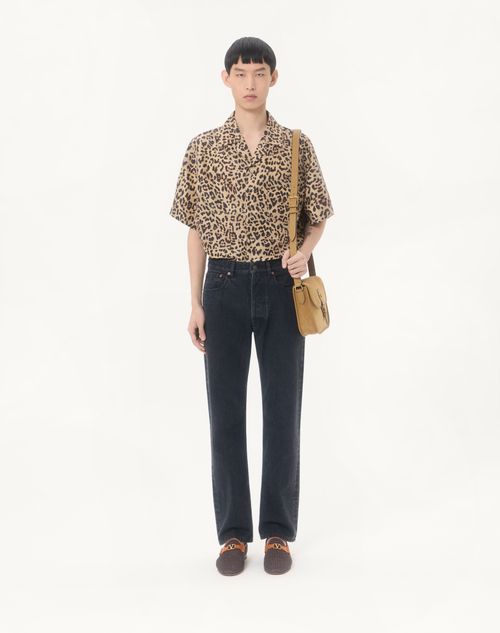 Valentino - Valentino Habotai Silk Bowling Shirt With Fauve Eclat Animalier Print - Animal Print - Man - Shirts