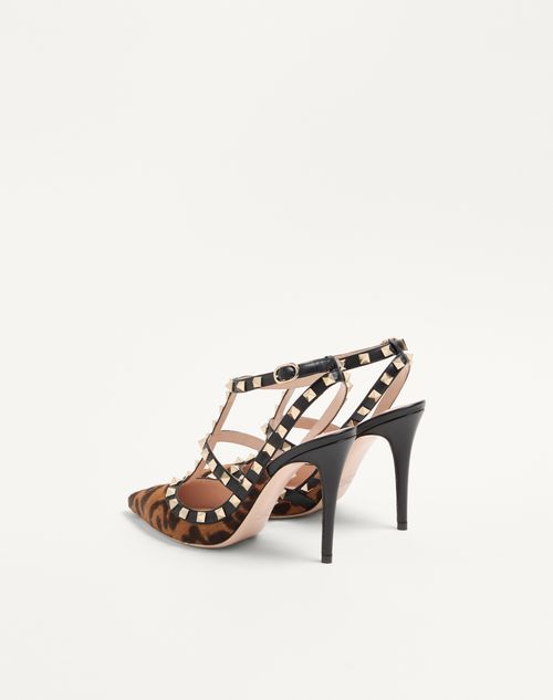 Valentino Garavani - Rockstud Pumps With Straps In Pony-effect Calfskin 100mm - Animal Print - Woman - Pumps