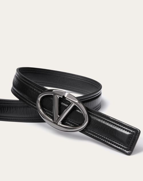 Valentino Garavani - Ceinture Vlogo The Bold Edition En Cuir De Veau Brillant, Hauteur : 30 mm - Noir - Femme - Ceintures