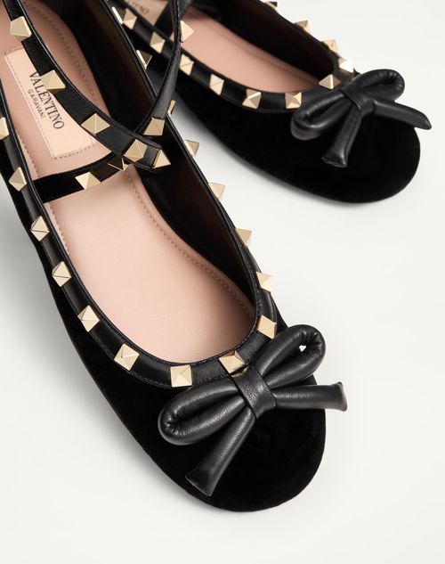Rockstud Velvet Ballerina for Woman in Cherry Red | Valentino US Rockstud Velvet Ballerina for Woman in Cherry Red | Valentino US