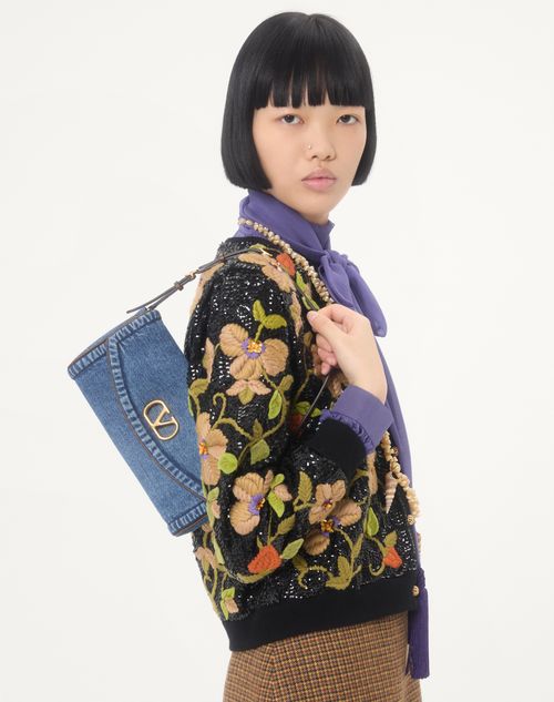 Valentino Garavani - Valentino Garavani Devain Small Denim Shoulder Bag - Denim - Woman - Shoulder Bags