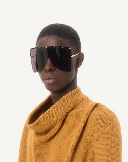 Valentino - Occhiale Maschera In Metallo - Oro/grigio - Unisex - Occhiali