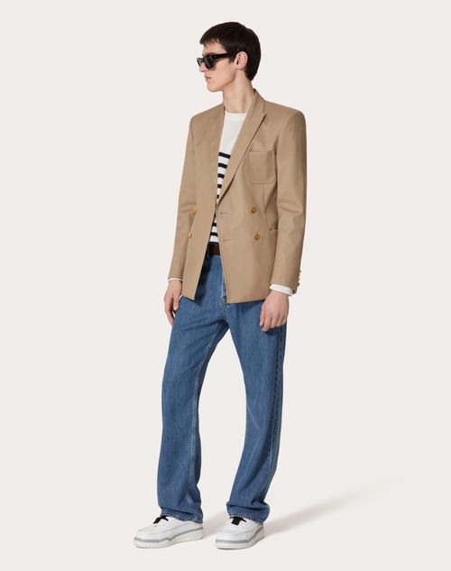 Valentino - Double-breasted Jacket In Cotton Satin - Khaki - Man - Coats And Blazers
