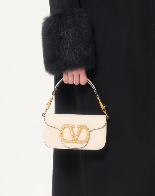 Valentino Garavani - Valentino Garavani Locò Small Shoulder Bag In Calfskin With Jewel Logo - Ivory - Woman - Shoulder Bags