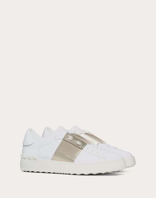 budget lur Lade være med Open Sneaker With Metallic Stripe for Woman in White/platinium | Valentino  US
