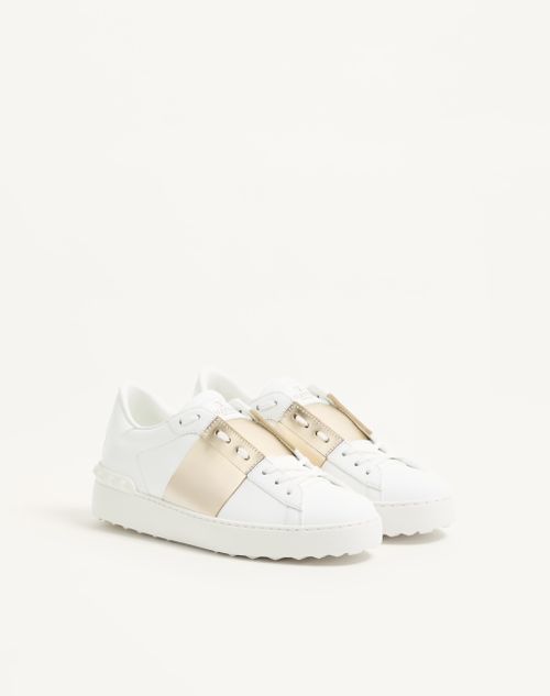 Valentino Garavani - Open Sneaker With Metallic Stripe - White/platinium - Woman - Sneakers