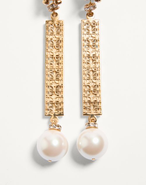 Valentino Garavani - San Fin Metal Earrings With Swarovski® Crystals And Pearls - Gold/cream/crystal - Woman - Fashion Jewelry
