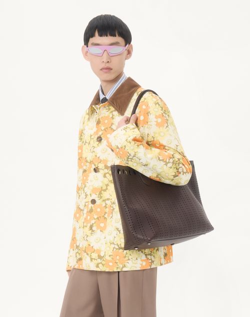 Valentino Garavani - Valentino Garavani Dottie Medium Shopping Bag In Perforated Leather - Dark Brown - Man - Totes
