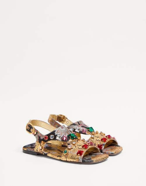 Valentino Garavani - Preshoes Sandal In Apres L'hiver Jacquard Fabric With Crystals 5mm - Multicolor - Woman - Sandals