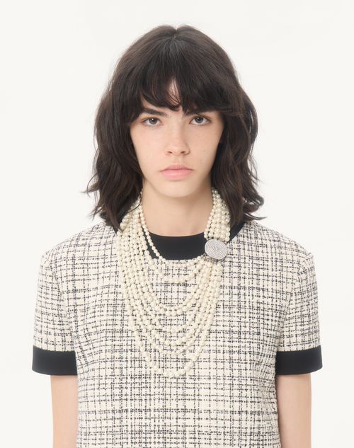 Valentino - Short Dress In Square Tweed - Vanilla/black - Woman - Dresses